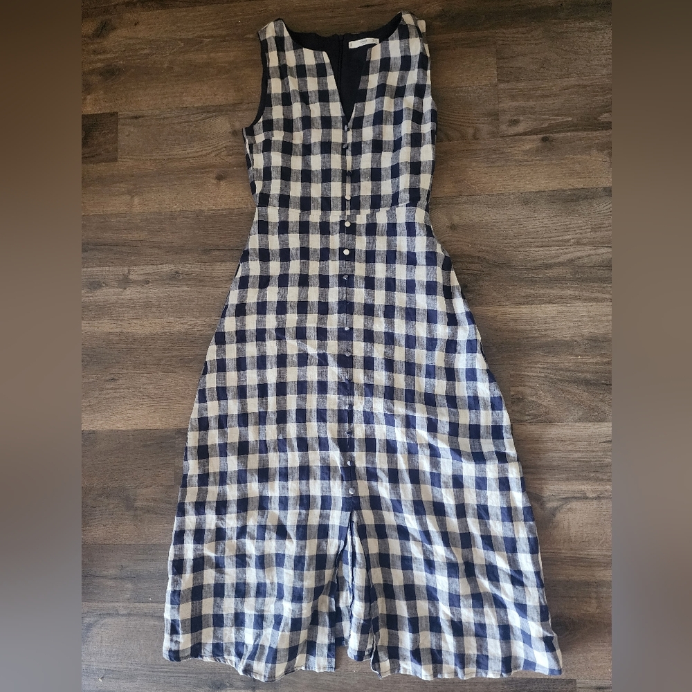 Mango Blue and White Checkered Midi Dress